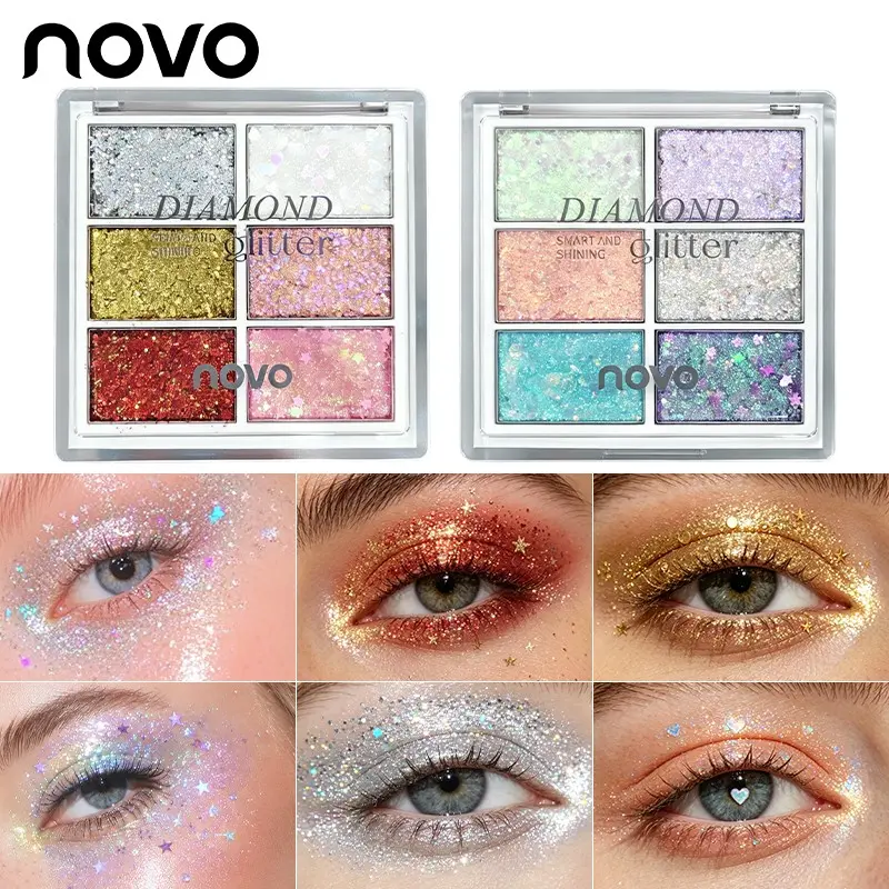 6-Color Glitter Eyeshadow Palette, Chunky Fine Holographic Glitter Face Paint Glitters, Long-Lasting Shimmer Gel Eyeshadow, All Over Glimmer, Multi-Purpose Makeup Palette For Hair Face Body Halloween Rave, Nail Art, Iridescent Mermaid Sparkle
