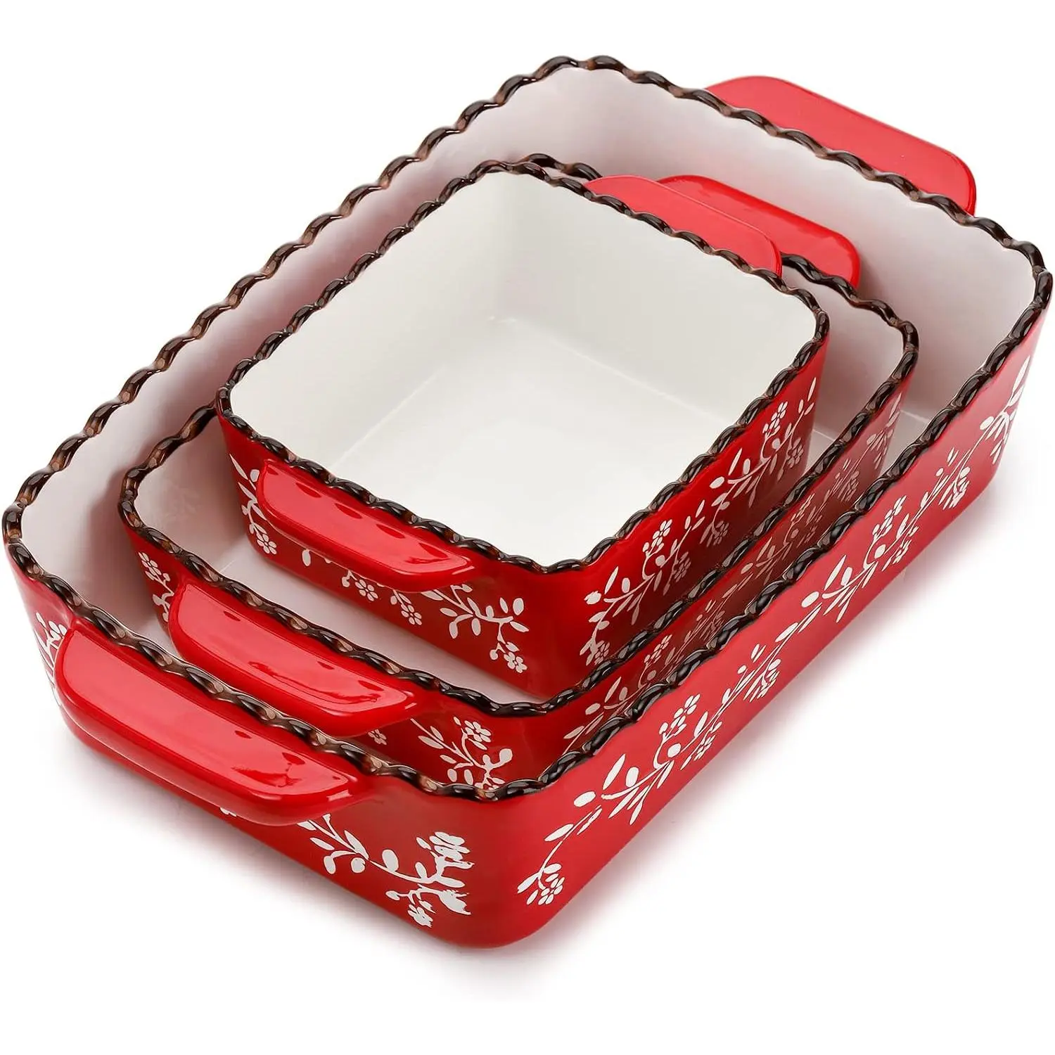 3 Pack Ceramic Bakeware Set, Porcelain Rectangular Baking Dish Lasagna Pans for Cooking, Kitchen, Casserole Dishes, Cake Dinner, 12 x 8.5 x 6 Inches of Baking Pans, Banquet and Daily Use, Red