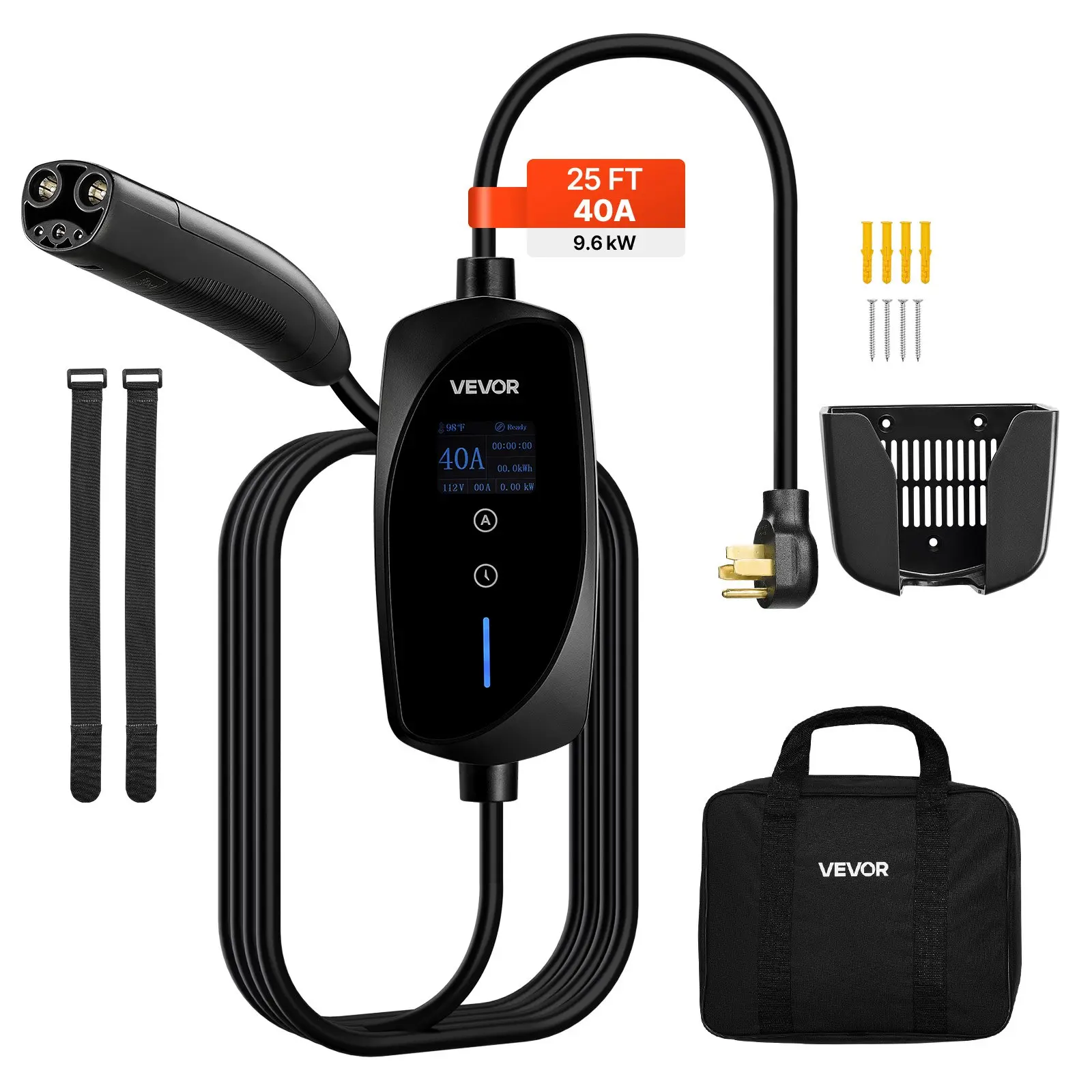 Level 2 Tesla Charger, 40 Amp Adjustable Current, 240V Portable Home Electric Car EV Charger with 25 ft Charging Cable, NEMA 14-50P Plug, LCD Display, NACS Connector, for Tesla Model Y/X/3/S