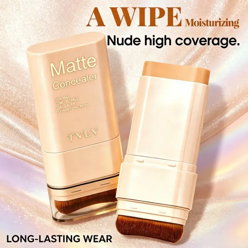 Matte Concealer Stick | 2 in 1 High Coverage Concealer with Brush | Moisturizing Long Lasting Waterproof Full Coverage for Dark Circles & Blemishes