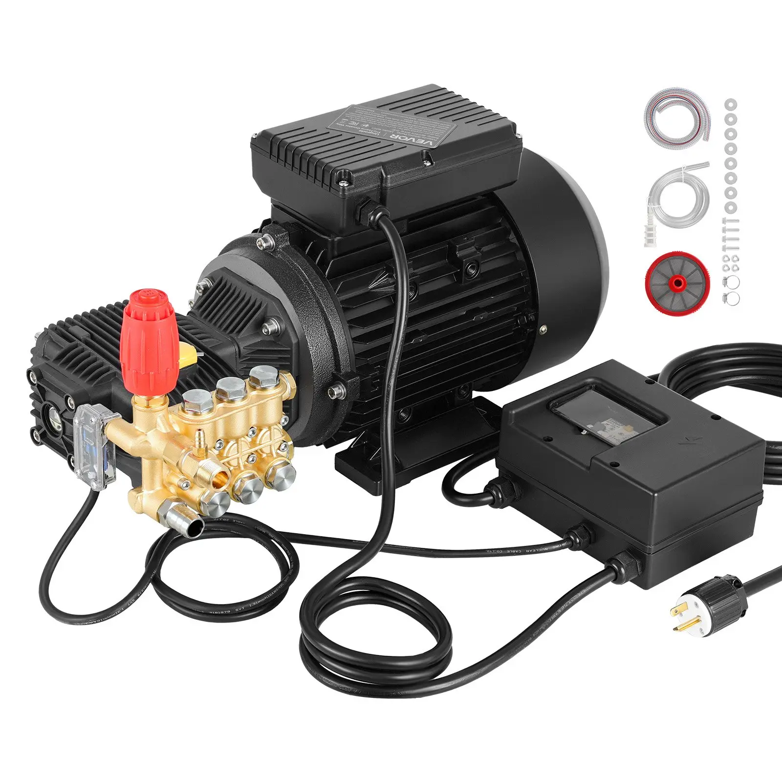 VEVOR BZ03 Model Triplex Electric Pressure Washer Pump Kit, 1950 PSI, 3.2 GPM, 5 HP 240 V/60Hz Motor, Adjustable Water Pressure, 21.46x12.80x11.42 in, Car Wash Equipment for Exterior Walls, Machinery