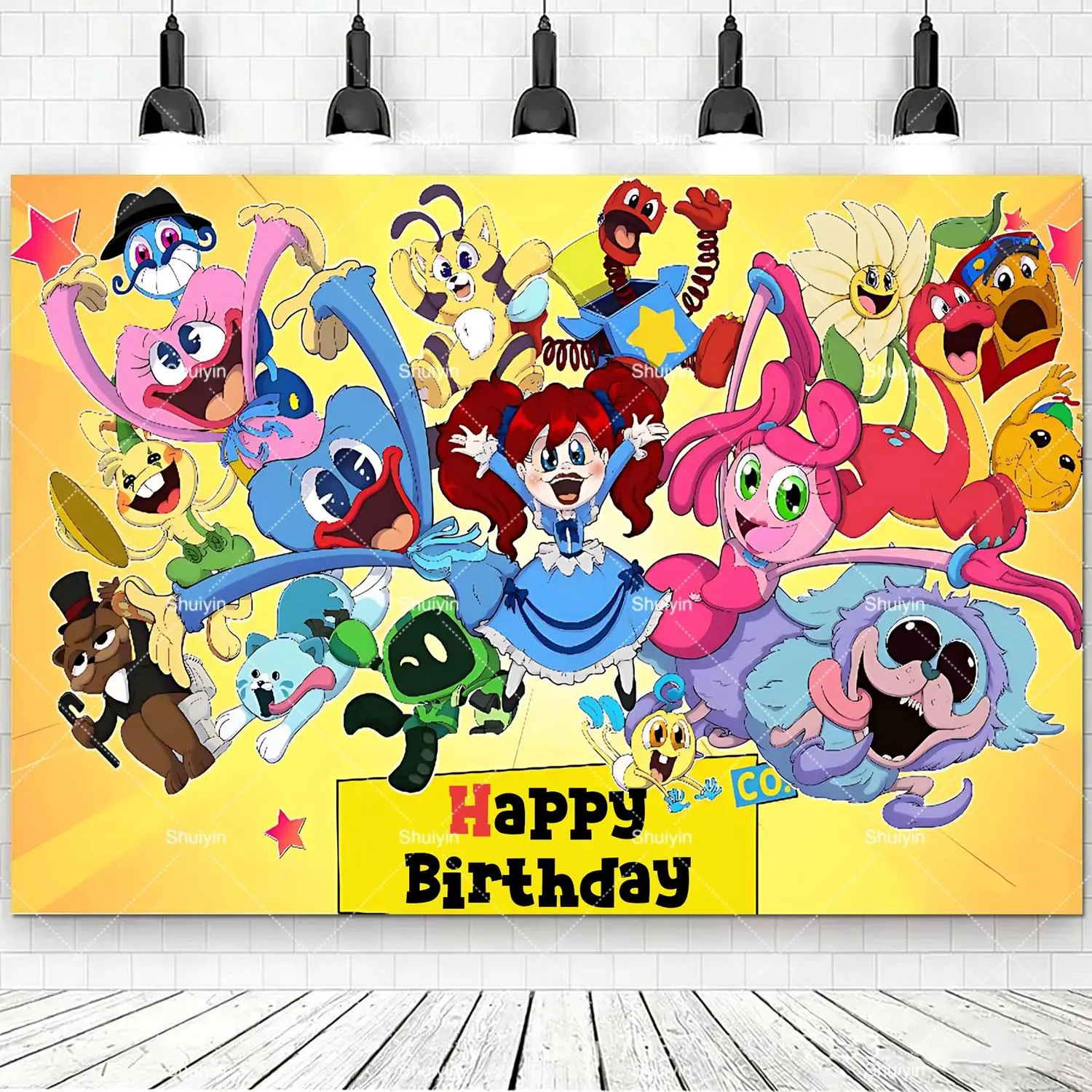 Poppy Playtime Horror Game Birthday Backdrop Party Background Cloth, Spooky Cartoon Tapestry Wall Hanging Photography Background Premium Polyester Fabric, Party Decor, Halloween Event Setup, Photo Studio Prop, Gaming Theme Background