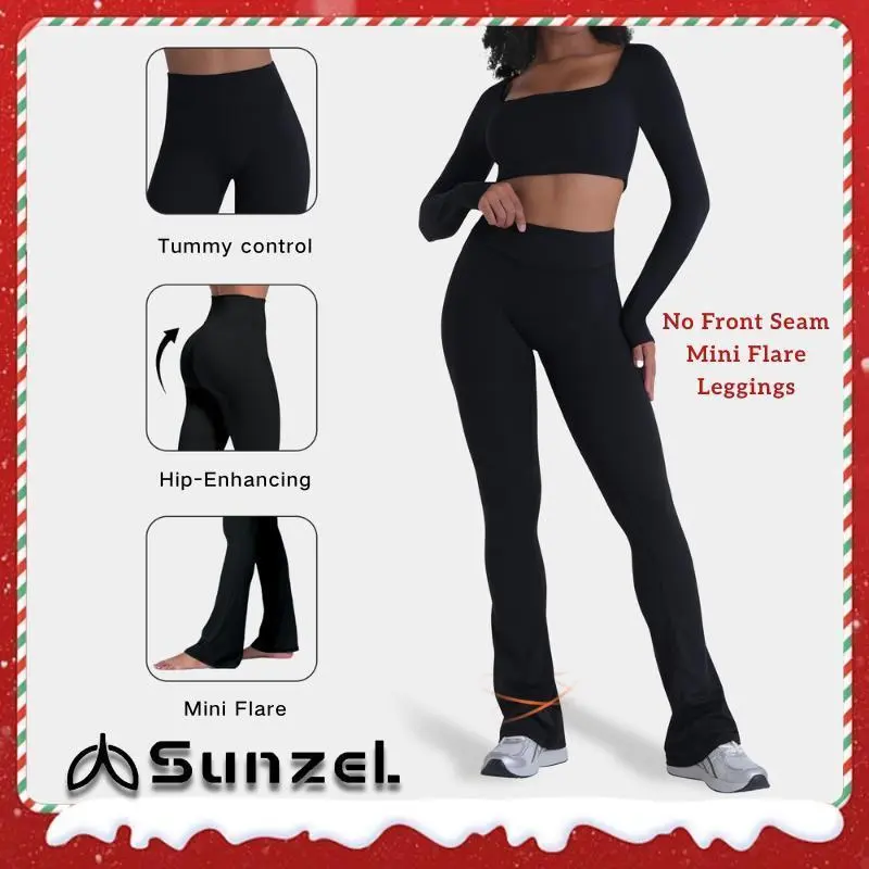 Sunzel Women's High Waist Stretchy No Front Seam Flared Leggings - Invisible Butt Scrunch, Tummy Control Athleisure Bottoms for Gym Yoga, Women's Gym Wear, Butt Lifting Leggings,summerwins,travel essentials,camping essentials