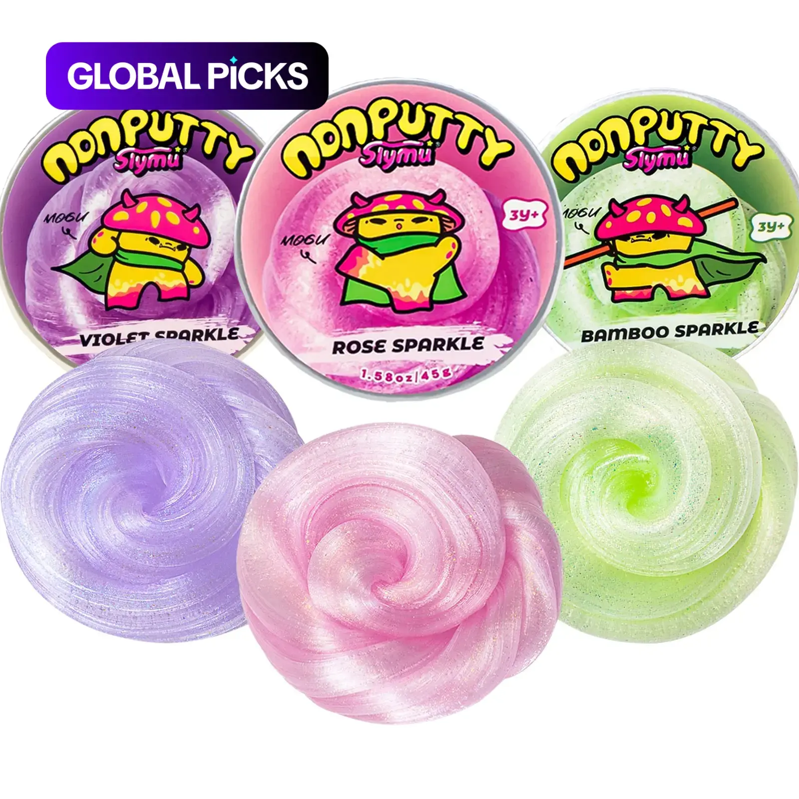Slymu 3 Pack Sparkling Set Putty Slime Kit - Bright Slime, Sensory Fidget Toys, Stress Relief, Glitter, Non Sticky, Party Favors for Kids, Birthday Gifts for Girls and Boys, Trending Squishy Fidgets