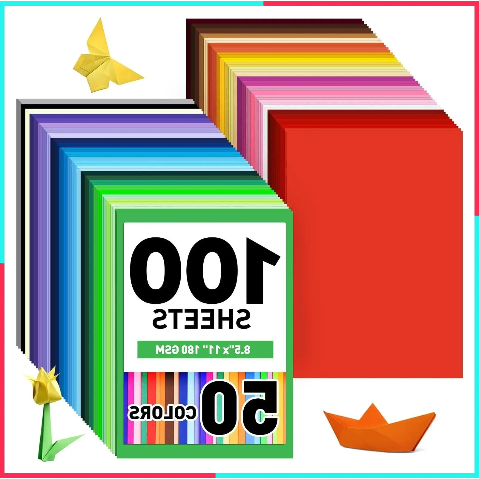 8.5" X 11" Colored Cardstock Bulk 100 Assorted Sheets in 50 Colors Construction Paper Card Stock for DIY Crafts, Party Decorations, Cricut, 180 GSM/65 LB