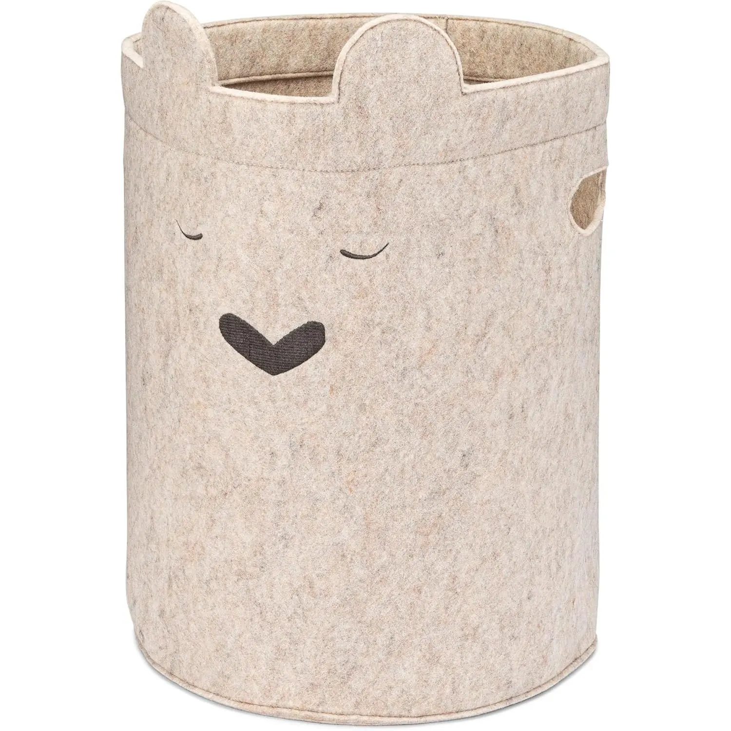 Parker Baby Bear Oval Soft Felt Laundry Hamper - Spacious Collapsible Kid Room Nursery Storage Basket, Lightweight with Flexible-Sturdy Carry Handles, Neutral Tones for Laundry Day Home Use