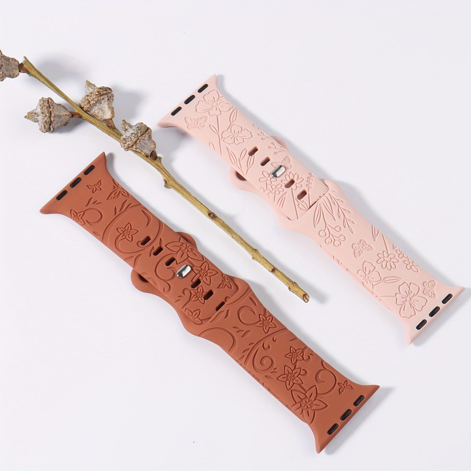 2-Pack Floral Engraved Silicone Apple Watch Bands – Sport Strap 38–49mm (Series 1–11, SE, Ultra / Ultra 2)