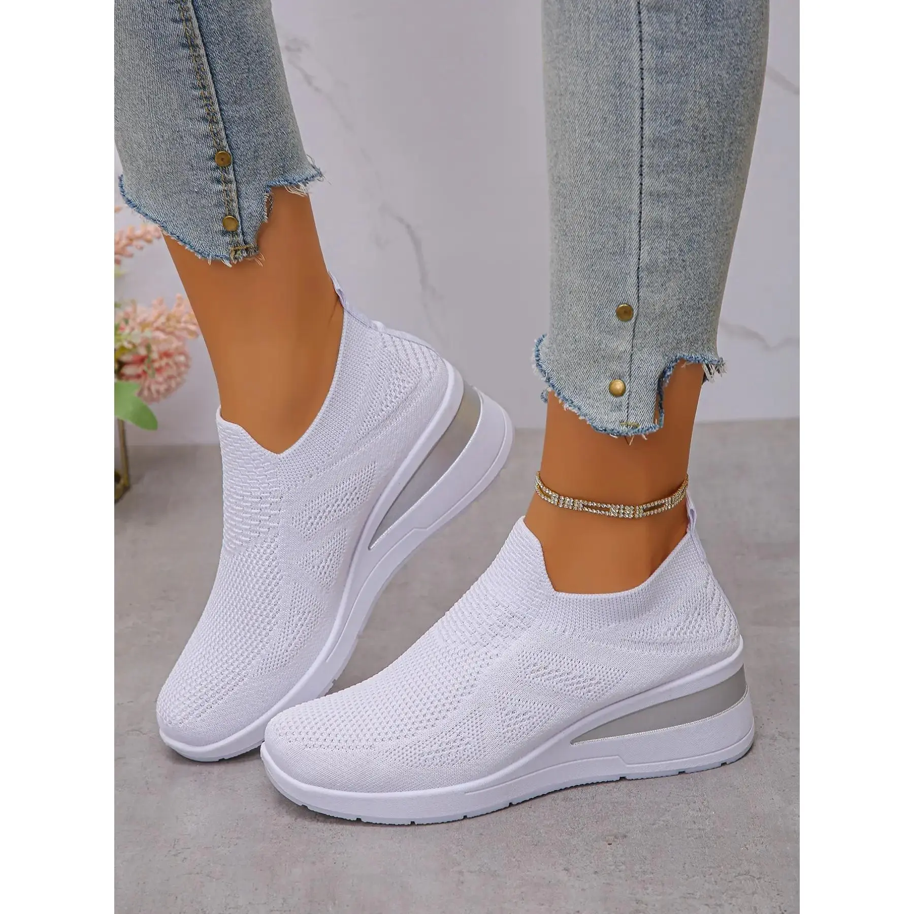 YYW1 Multicolor Plain Tube One-Step Casual Women's Shoes, Wedge Invisible Heel Lightweight Soft Sole, Fall Commute Shopping Comfortable Shoes