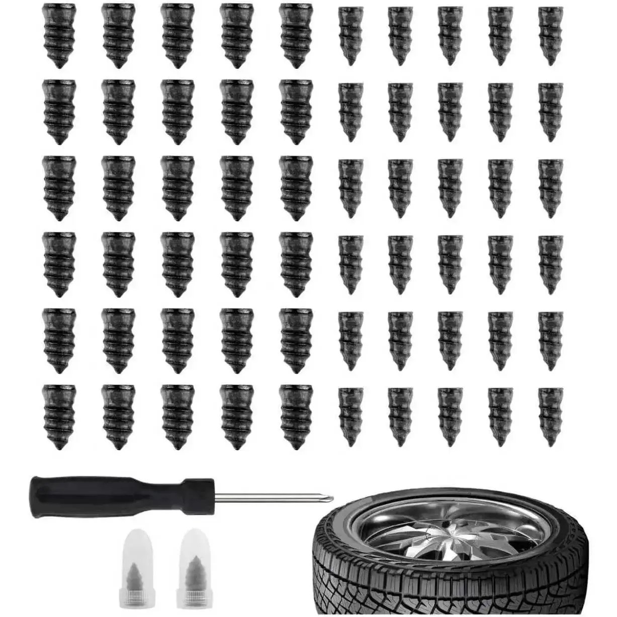 60PCS Tire Repair Rubber Nail,Vacuum Tire Repair Screws for Quick Fixes,Self-Service Tires Repairs Kit Screw in Tires Plugs Car Accessories for Truck,SUV,Motorcycle