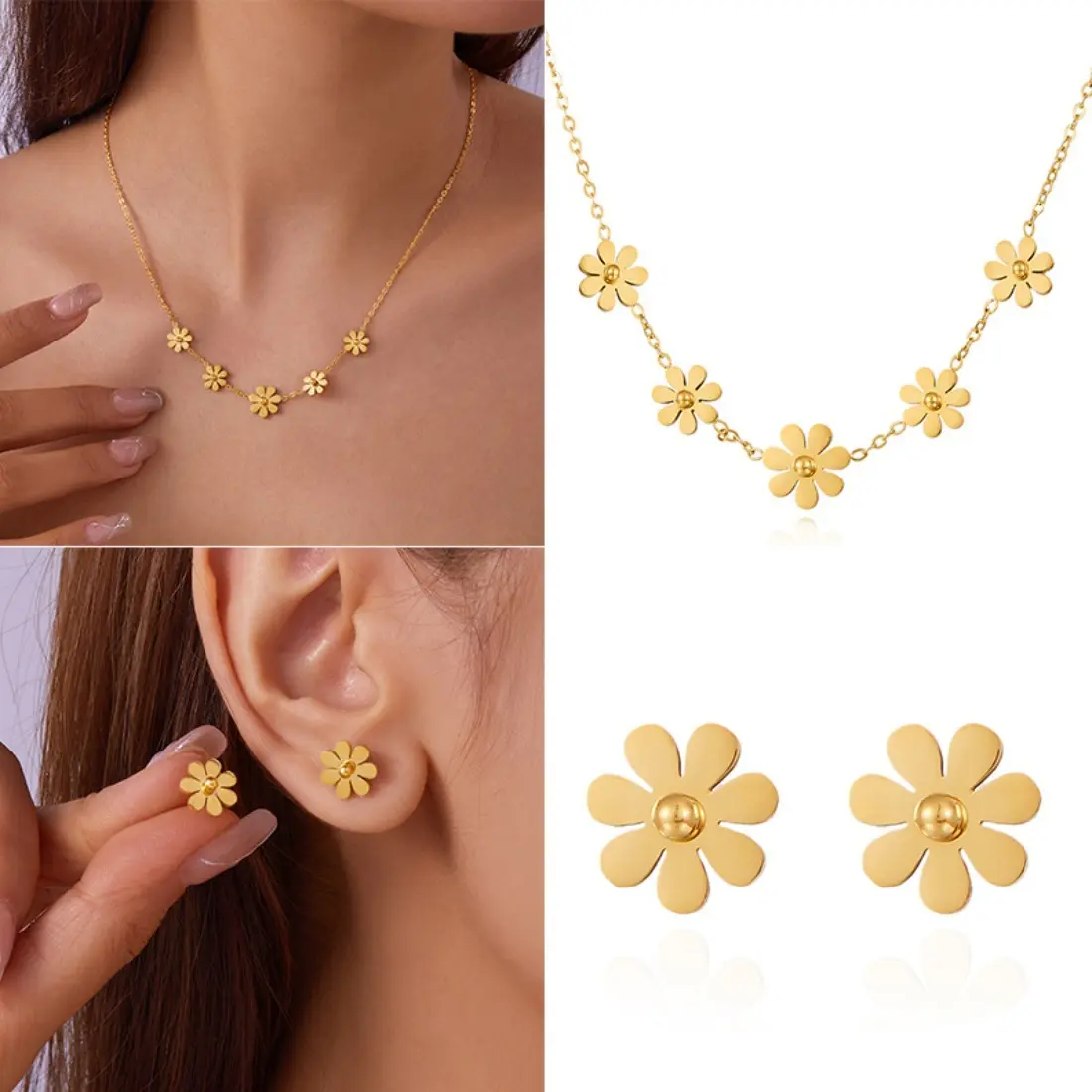 Women's Minimalist Stainless Steel Hollow Daisy Pendant Necklace - Cowhide Leather Chain, Light Luxury Versatile Design Single Small Daisy Jewelry, Everyday Wear Fashion Accessory Set for Gifting