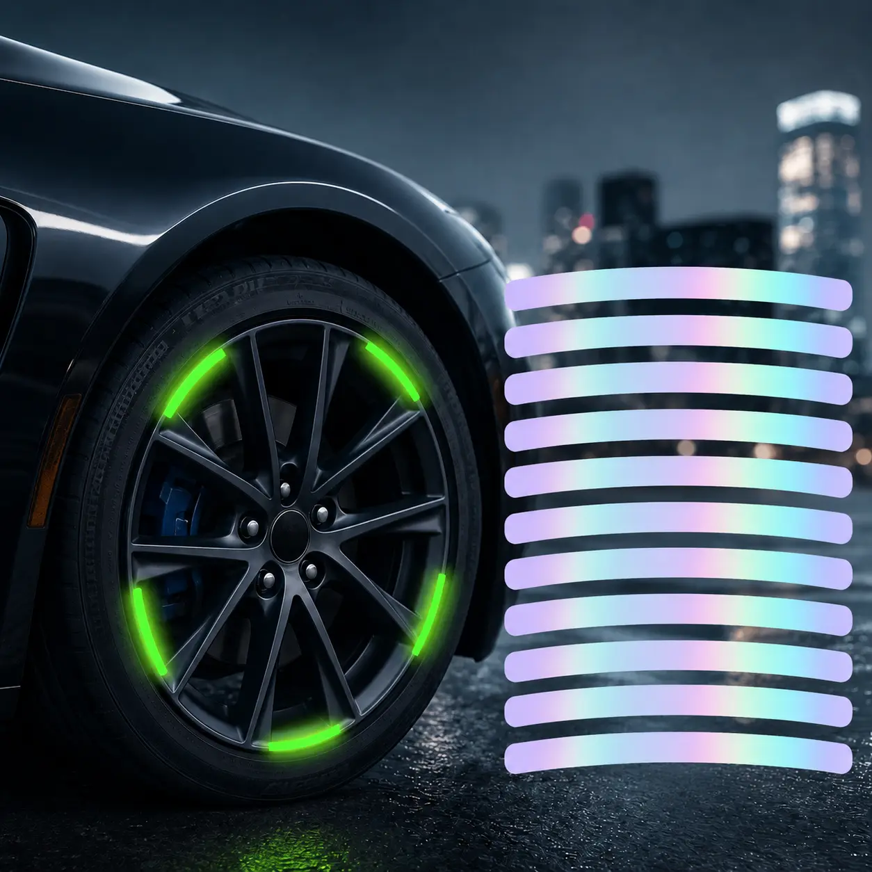 40Pcs Stick-On Type Car Wheel Hub Reflective Strip Decals, Universal Size, Night Warning Exterior Safety Accessories for Cars/Motorbikes, Visibility Boost Decoration, Safety Decor