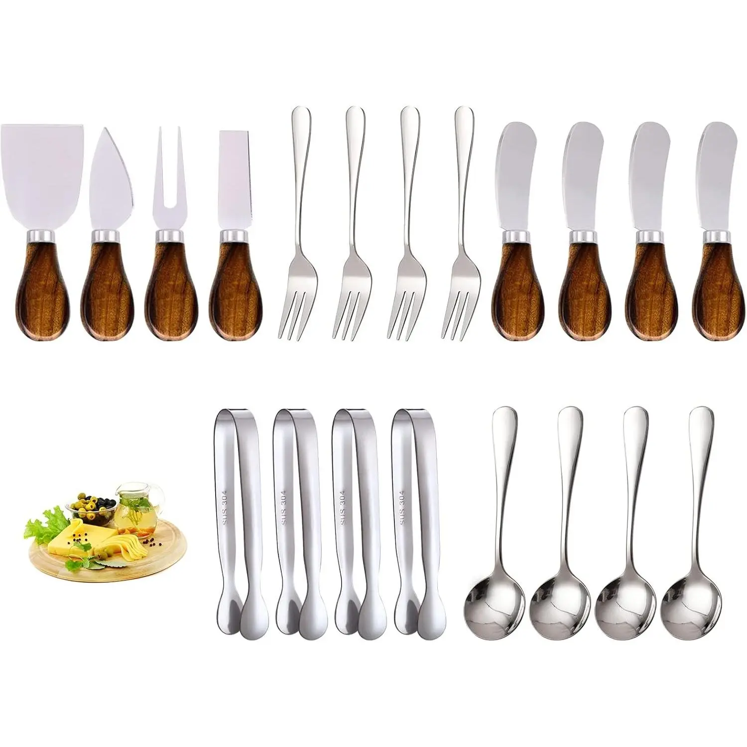 20 Pcs Charcuterie Board Accessories Set, Cheese Spreaders, Mini Serving Spoons, Forks & Tongs, Utensils for Butter, Cheese, Pastry Making