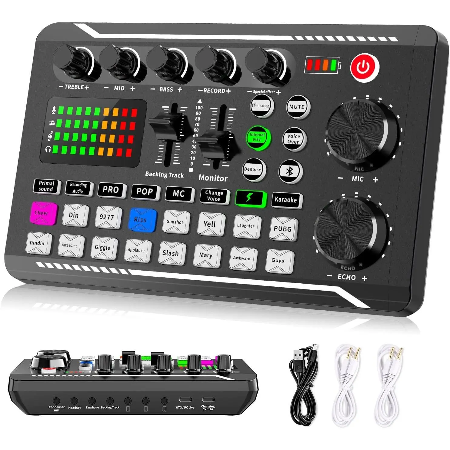 Live Sound Card Audio Mixer - Podcast Audio Interface with DJ Mixer Effects, Voice Changer for PS4/PS5 Karaoke, Live Streaming Gaming Recording, F998 Sound Card