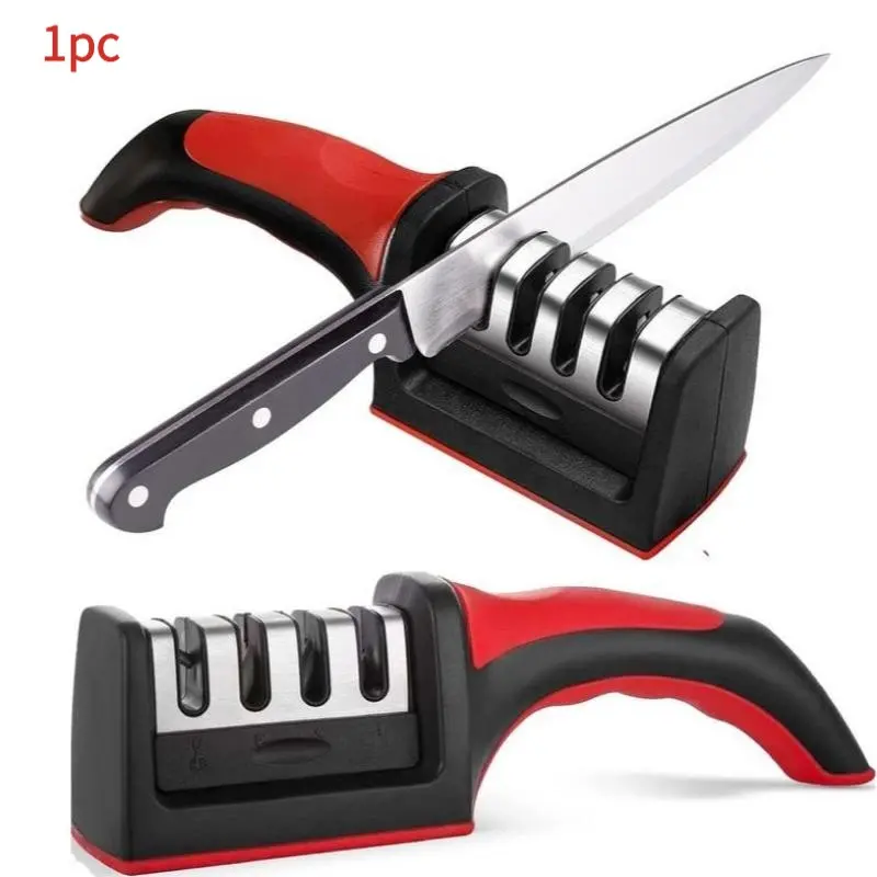 4-in-1 Stainless Steel Knife Sharpener for Home Kitchen, Ergonomic asy-to-Use Knife Sharpener with 4-Stage Sharpening Slots, Black Kitchenware