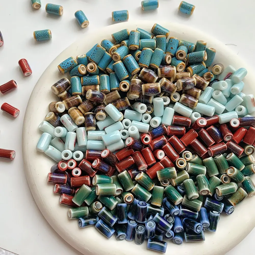22 Mixed-Color Ceramic Floral Glazed Vintage Cylindrical Tubular Beads, Used to Make Decorative Materials for Handmade Beaded Necklaces Or Bracelets, Belong to The Jewelry Additions Category