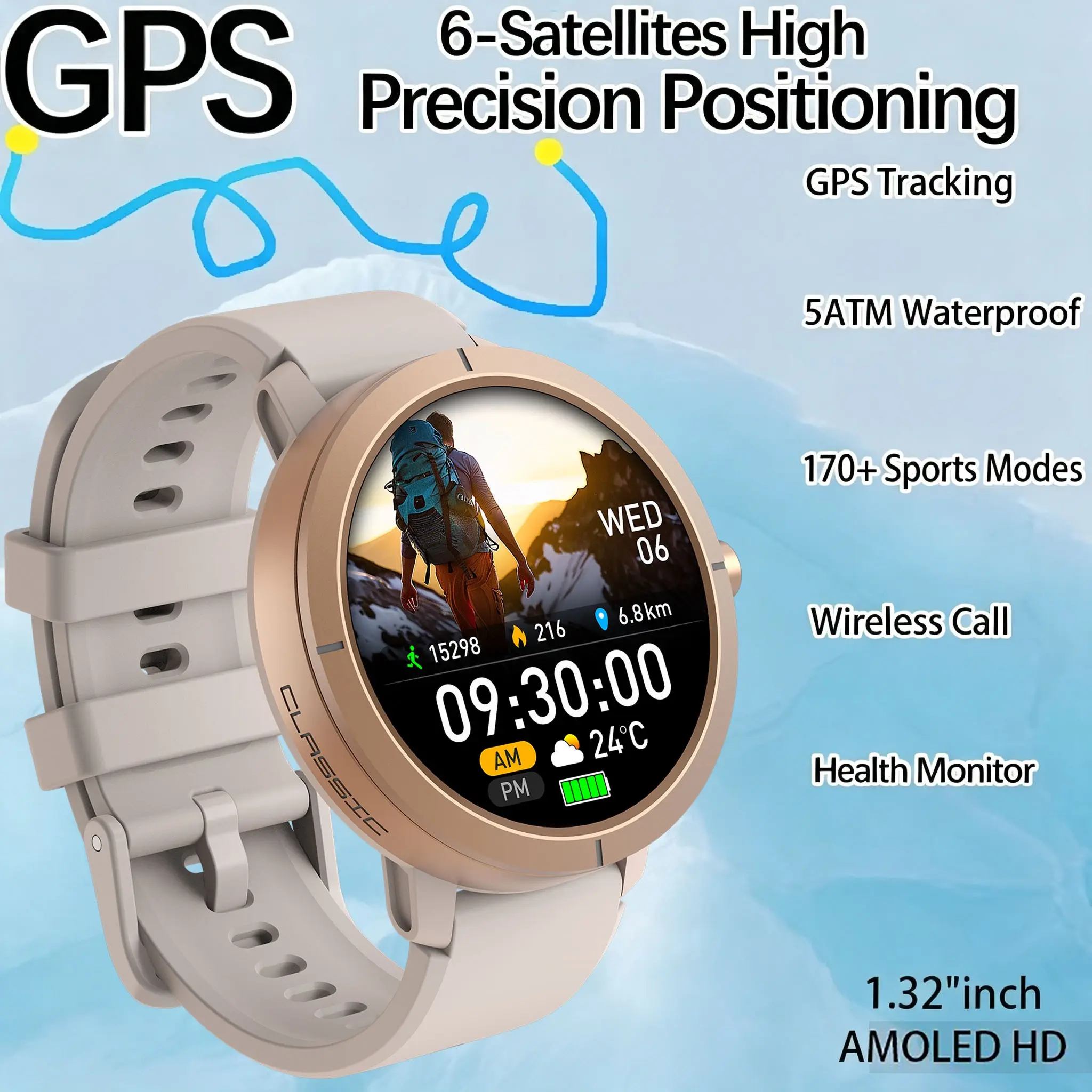 2026 GPS Smart Watch AMOLED 1.32inch BT Call Alloy 5ATM Waterproof 170 Sport Modes 360mAh Large Battery Outdoor Men Women Smart Watch