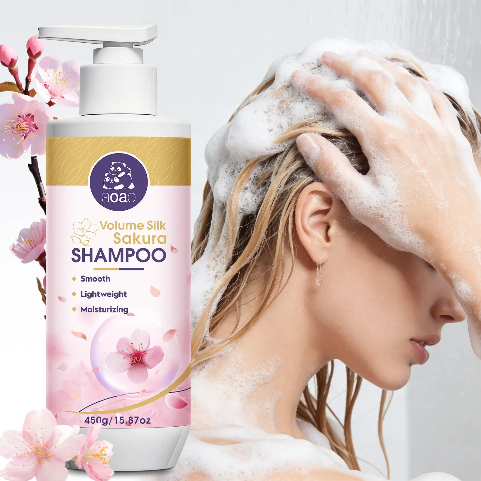 Cherry Blossom Hydrating Shampoo Deep Cleansing Moisturizing for Dry Frizzy Hair, Rich Fine Foam, Voluminous Smooth Texture, 450ML