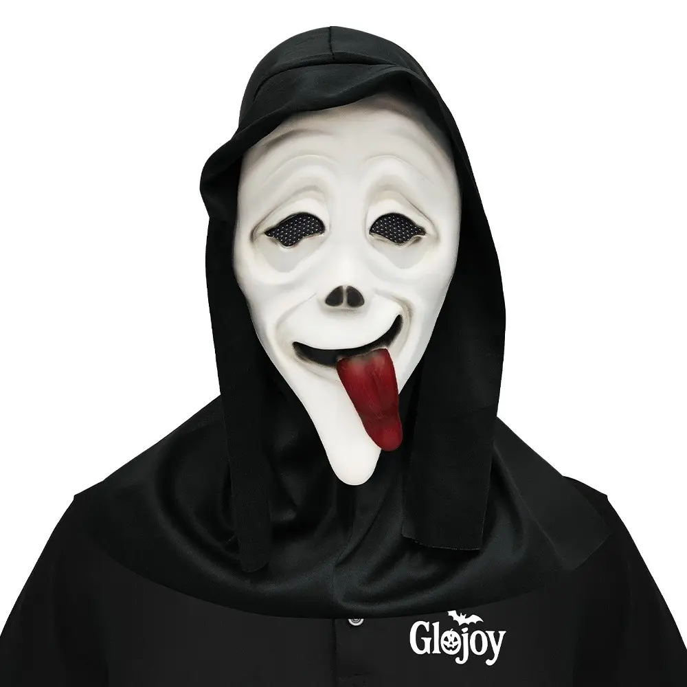 Halloween Tongue Scream Mask, Ghost Face Headgear + Prop Knife, Horror Spooky Costume Set, Realistic Tongue + Scream Expression, Party Prank, Haunted House, Trick-Or-Treat, Holiday Dress-Up