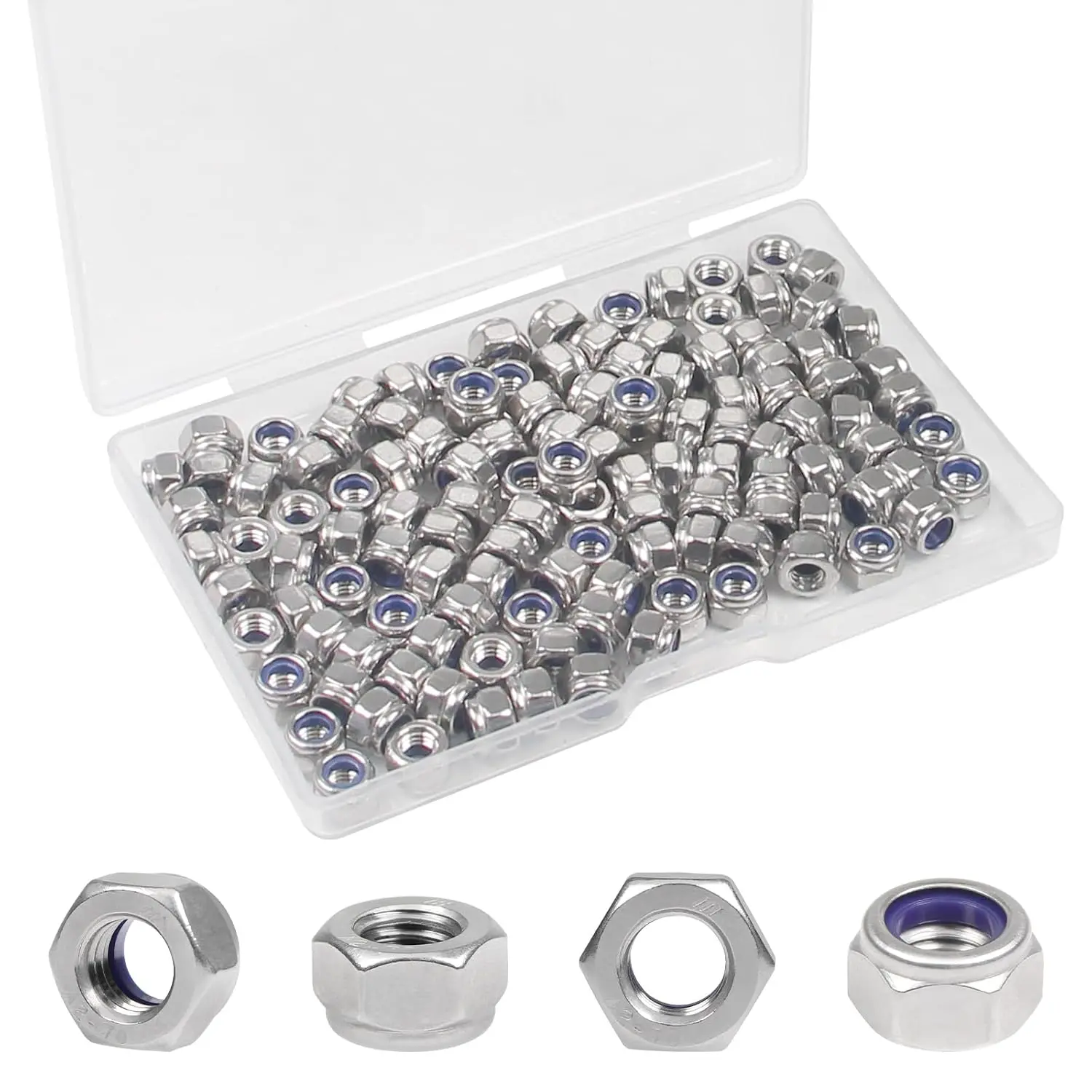 120 count M4 Locknuts M4x0.7mm Nylon Insert Hex Lock Nuts 304 Stainless Steel Metric Self-Locking Nylon Lock Nut for Industrial Construction Fasteners