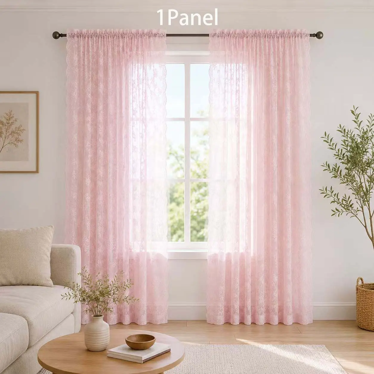 French Romantic Wave Trim Transparent Curtain, Top Rod Pocket Design, Suitable for Bedroom, Living Room, Balcony, Floor-To-Ceiling Windows