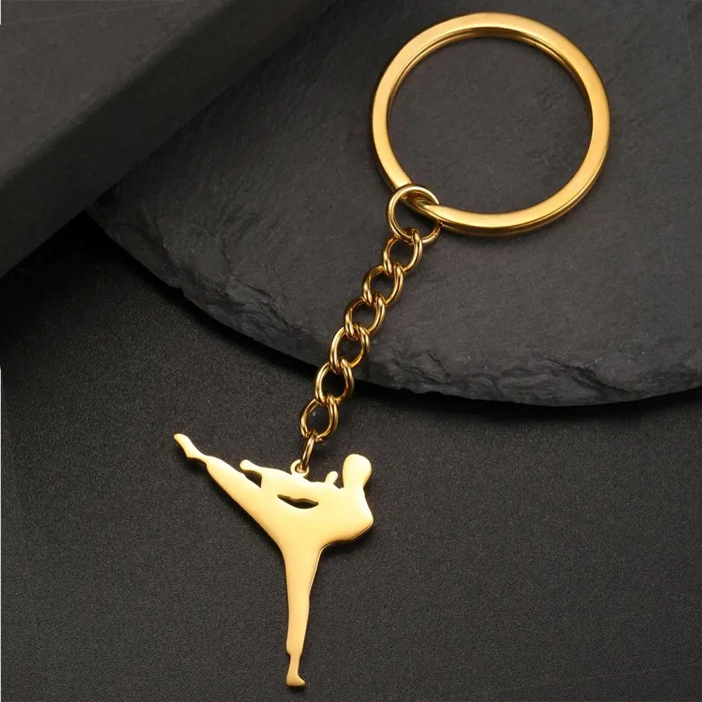 My Shape Taekwondo High Kick Keychains for Men Stainless Steel Sports Charm Karate Jiu Jitsu Keyring Jewelry Male  Gym Gifts