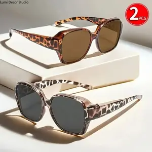 2 Pack Polarized Fit Over Sunglasses, Vintage Round Wrap Around Shades Featuring UV Protection Design for Men and Women Who Wear Prescription Glasses