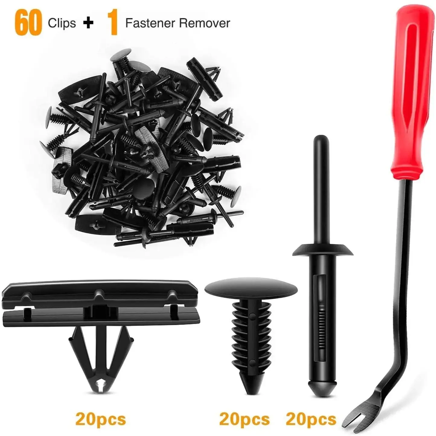 Nilight Automotive Car Push Retainer Clips Kit + Tool Kit - 60 Pieces Push Clips, 20 Pieces Bumper Shield Retainers, Reusable Nylon Fiber Trim Fasteners for GM 10184895/20452072/Ford/Chrysler 6501559/6506007-aa