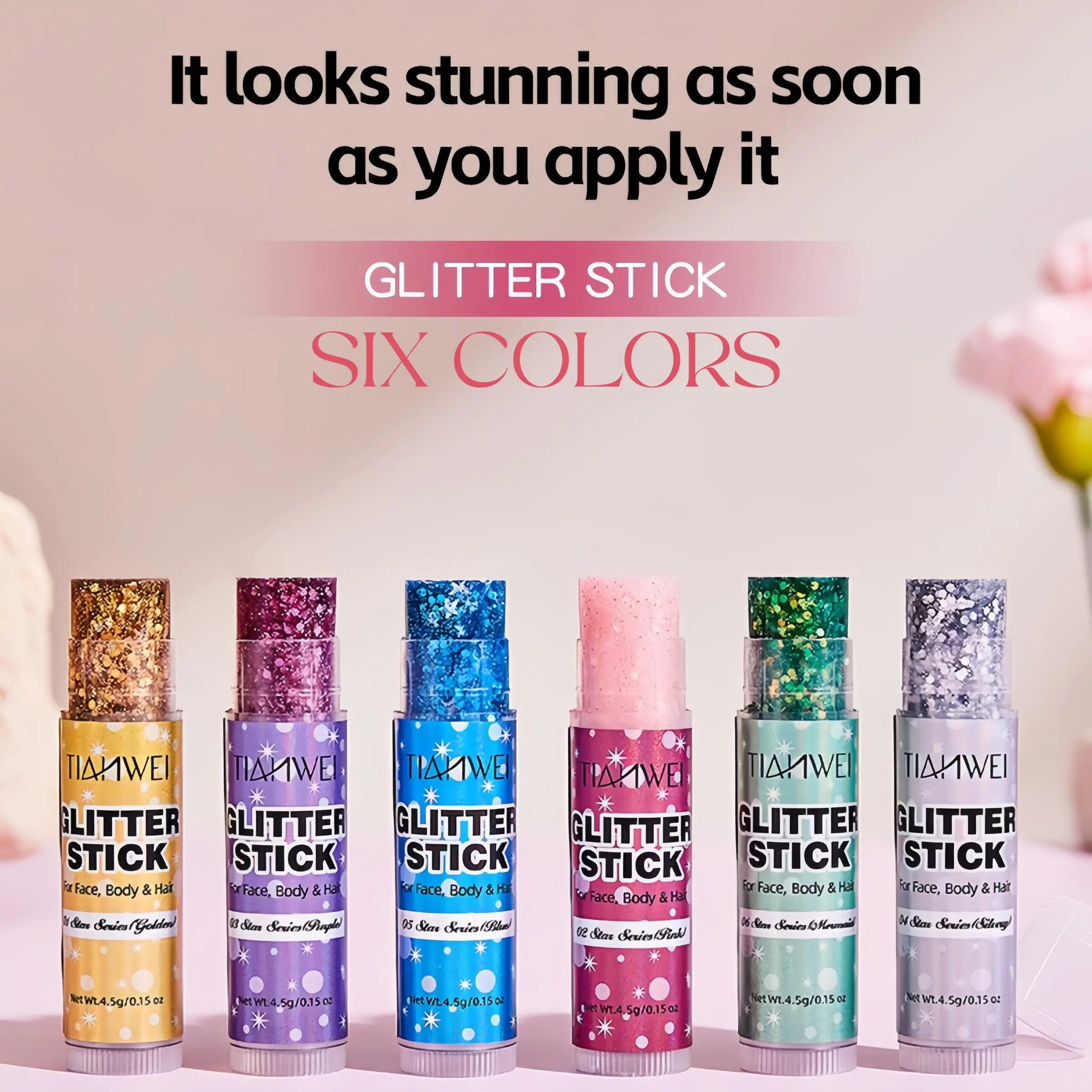 6-Pack Mini Glitter Gel Sticks Set, Face Eye Hair Body Stage Glitter Sparkle Makeup, Shimmer Jelly Glitter Stick, Body Glitter Paste