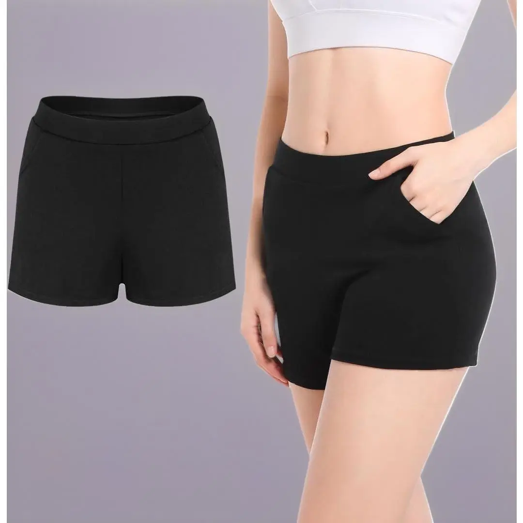 Reusable Cloth Incontinence Boyshort Underwear for Women, Plain Solid Black, Machine Wash Absorbent Bladder Leak Protection, Size L, Boyshort Cut