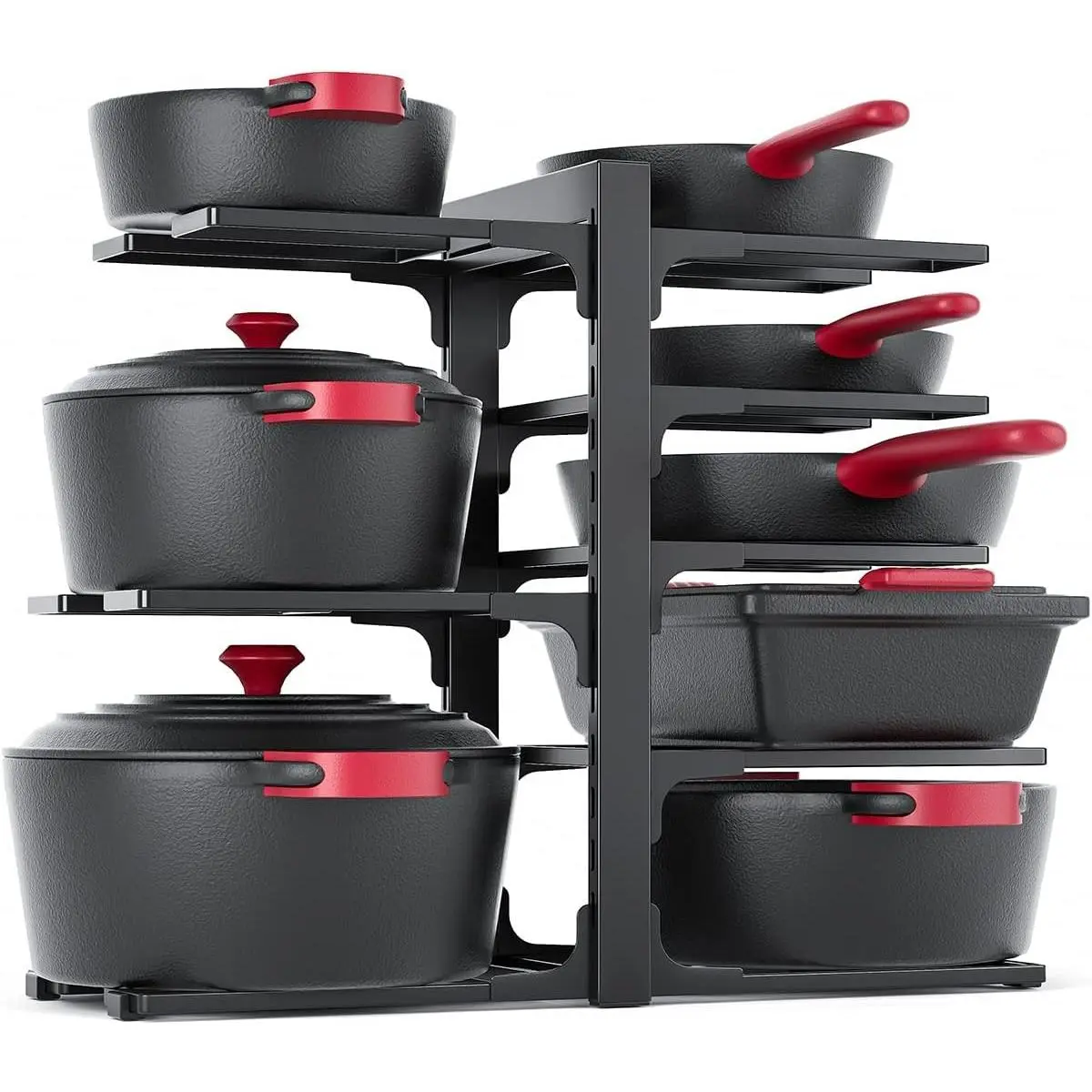 8-Tier Pots and Pans Organizer under Cabinet, 15.83" Height Heavy Duty Pot Pan Organizer Kitchen Cabinet Organization and Storage, Adjustable Pot Rack for Frying Pan, Cast Iron Skillet, Black