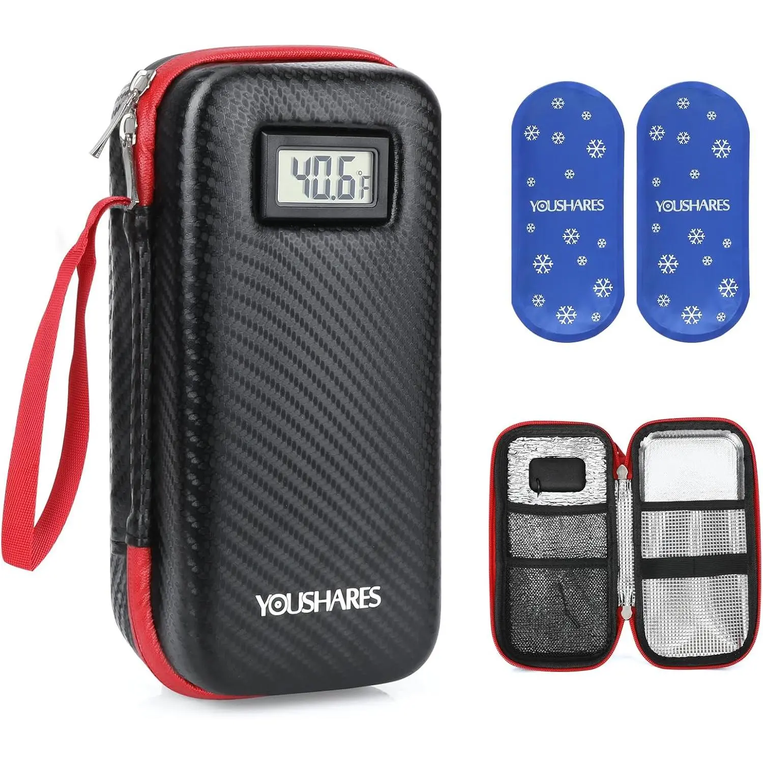 Insulin Travel Case with Temperature Display, GLP-1 Diabetic Medicine Cooling Bag for Mounjaro, Refrigerated Diabetes Kit with 2 TSA Approved Ice Pack
