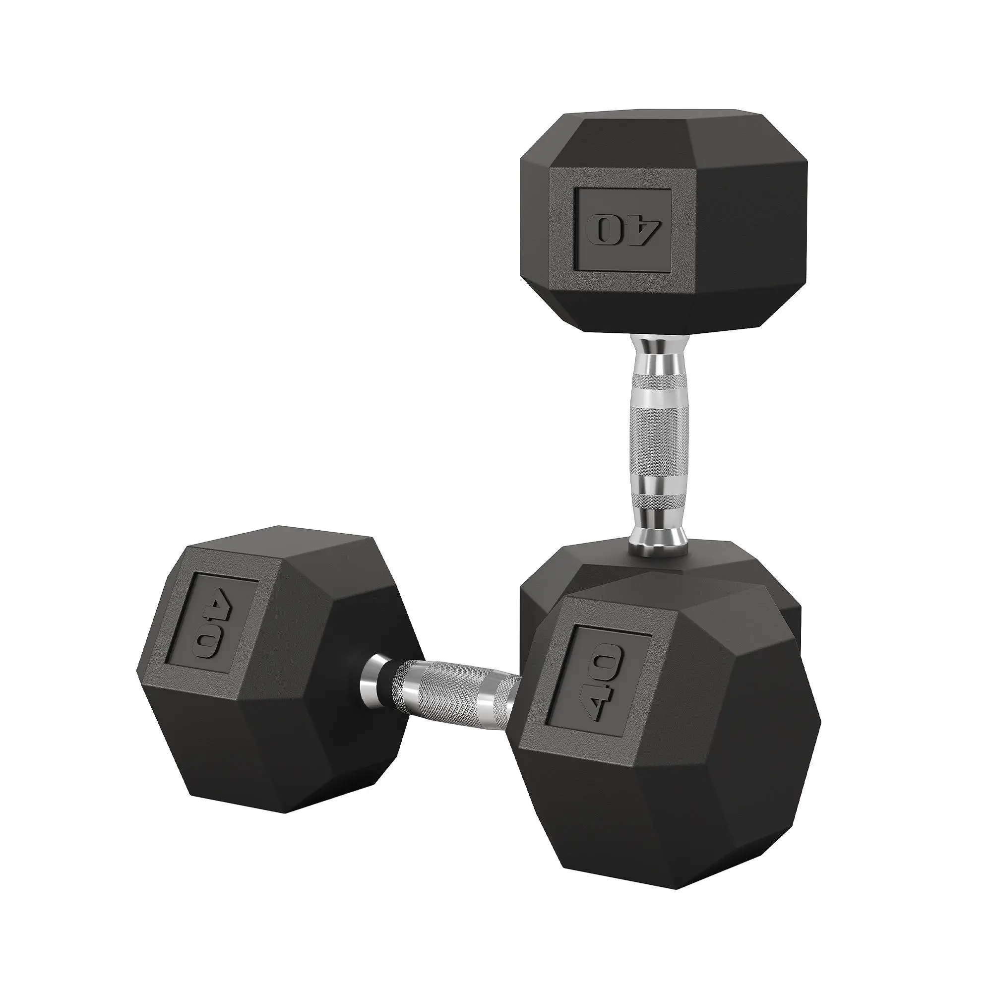 Hex Dumbbell Pair, 5-50 LB per Pair Anti-Roll Rubber Encased Weights with Cast Iron Core & Textured Carbon Steel Handle for Home Gym, Arm & Body Strength Training, Multi-Size