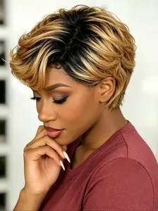 6 Inches Pixie Cut Wig Human Hair for Women, 1b30 Short Straight Wigs, Casual Style, No Bangs, Perfect for Daily Wear
