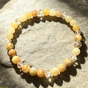 Natural Stone Bracelet with Picture Stone & Rhombus Crystals, Handmade Boho Stackable Charm for Women, Trendy Daily Accessory, Natural Stone Bracelets & Bangles