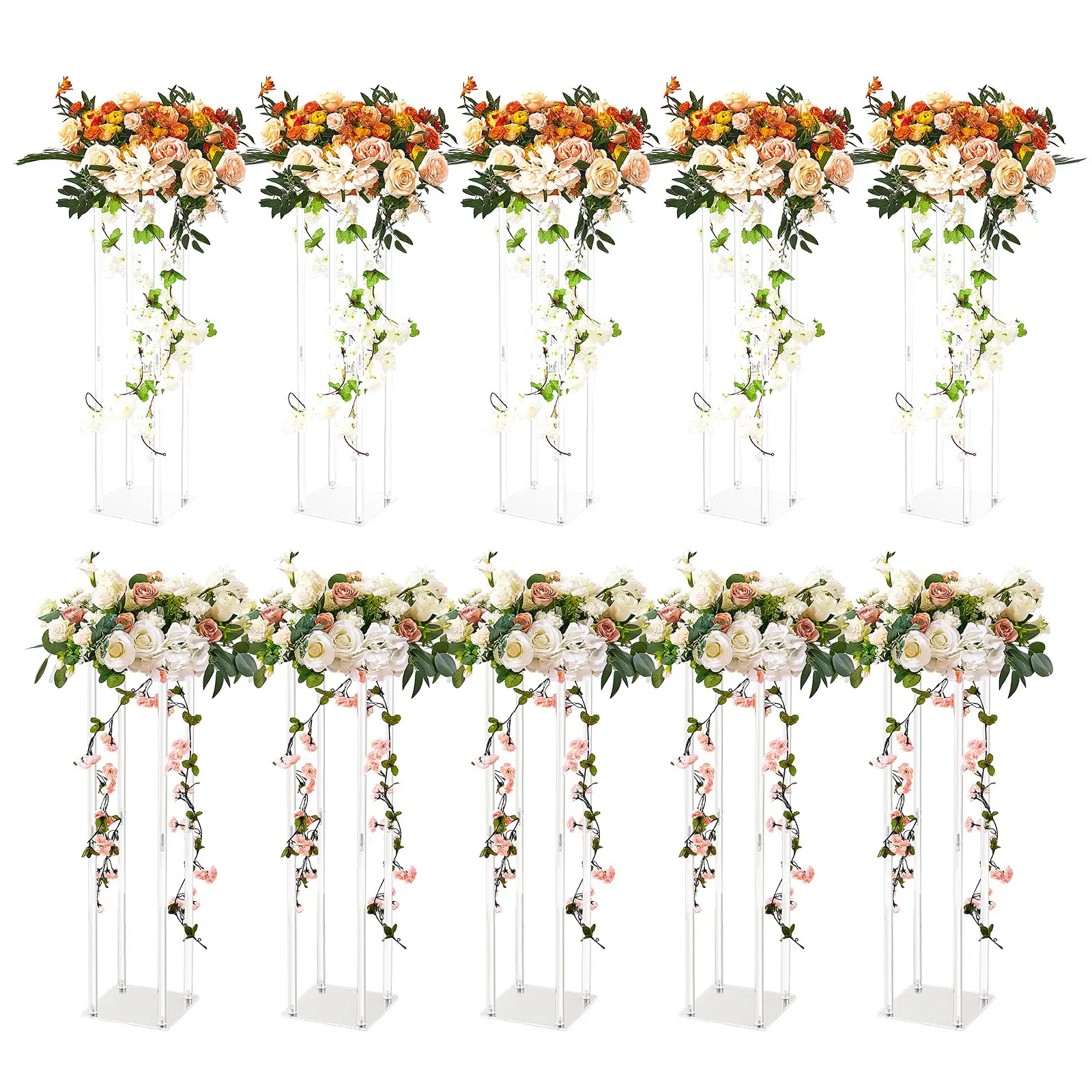 【DealsForYouDays】VEVOR 10PCS 60cm (23.6in) High Transparent Round Acrylic Laminate Wedding Flower Frames - Soft Geometric Vase Column Centerpiece Stands, Floral Display Rack for T-Stage Events, Home Supplies Decoration Ornaments with Romance Vibe, 23.6 In