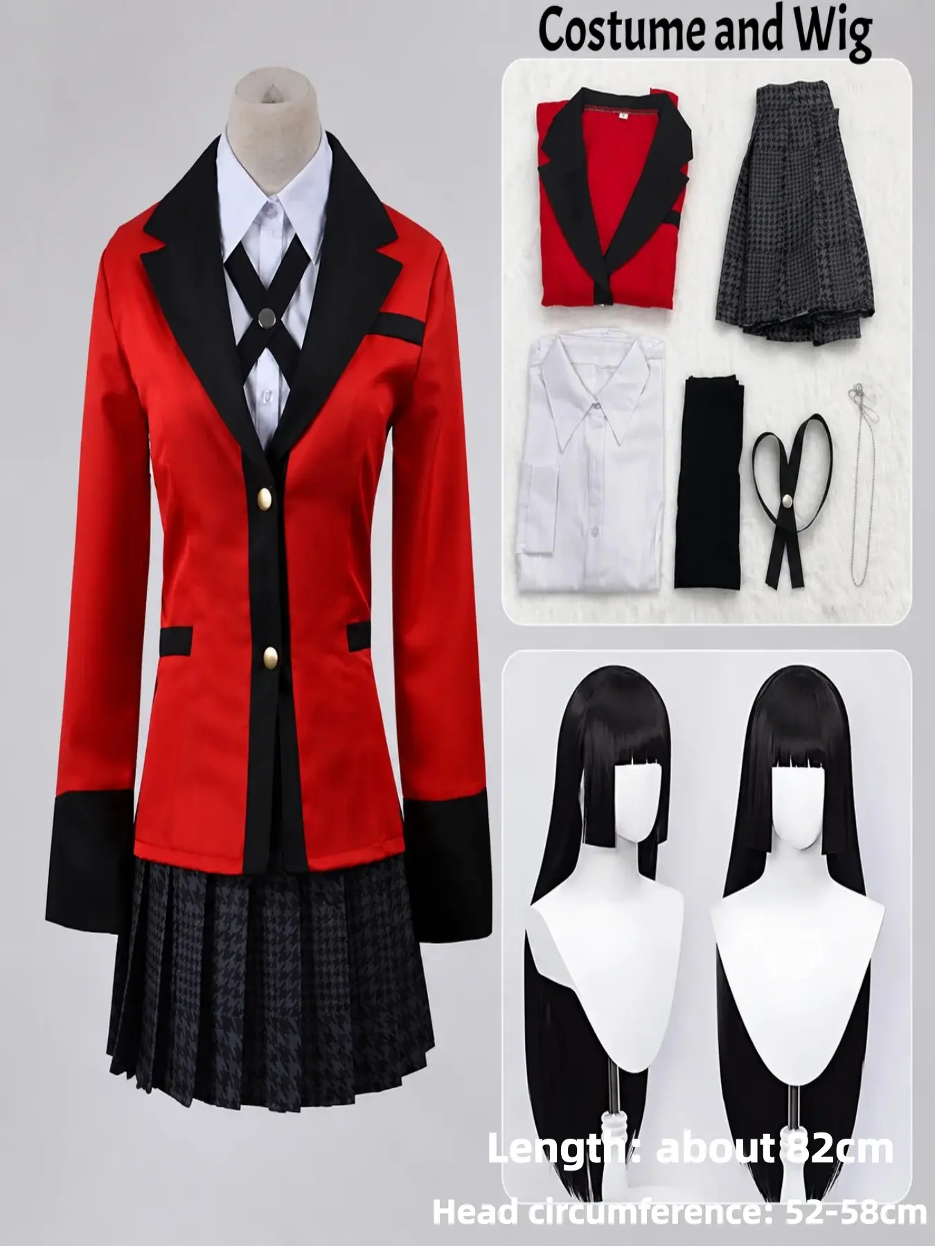 Yumeko Jabami Cosplay Costume and Wig Kakegurui Anime Japanese School Uniform JK Outfit Clothes for Women Girls