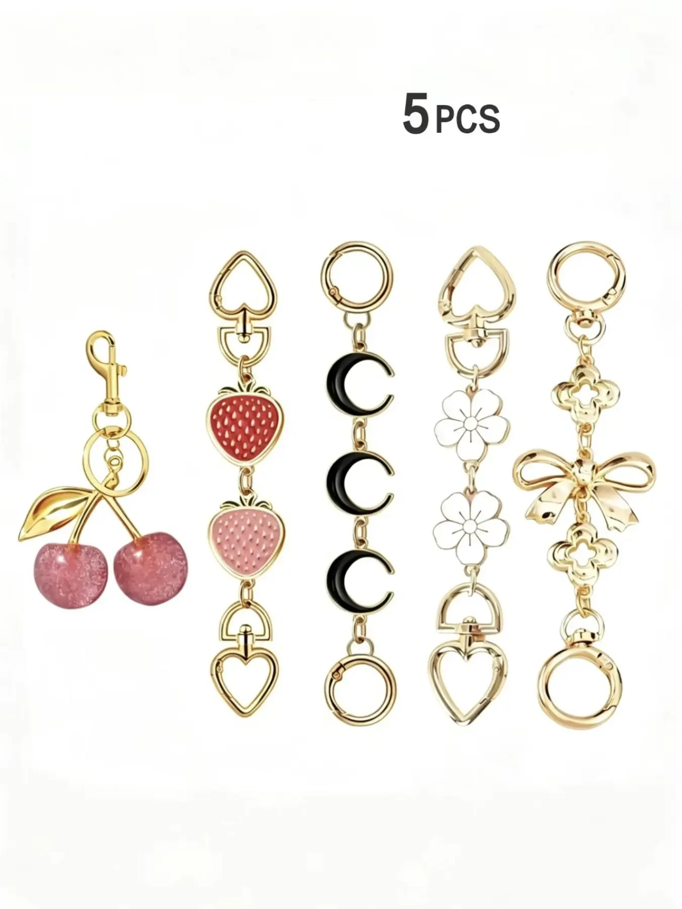 5pcs Bag Extender Chain, Purse Extender Chain, Bag Chains for Handbags, Wallet Strap Extension, Cute Fruits Design, All-Season Accessory, Ideal for Handbags and Wallets, Bag Accessories