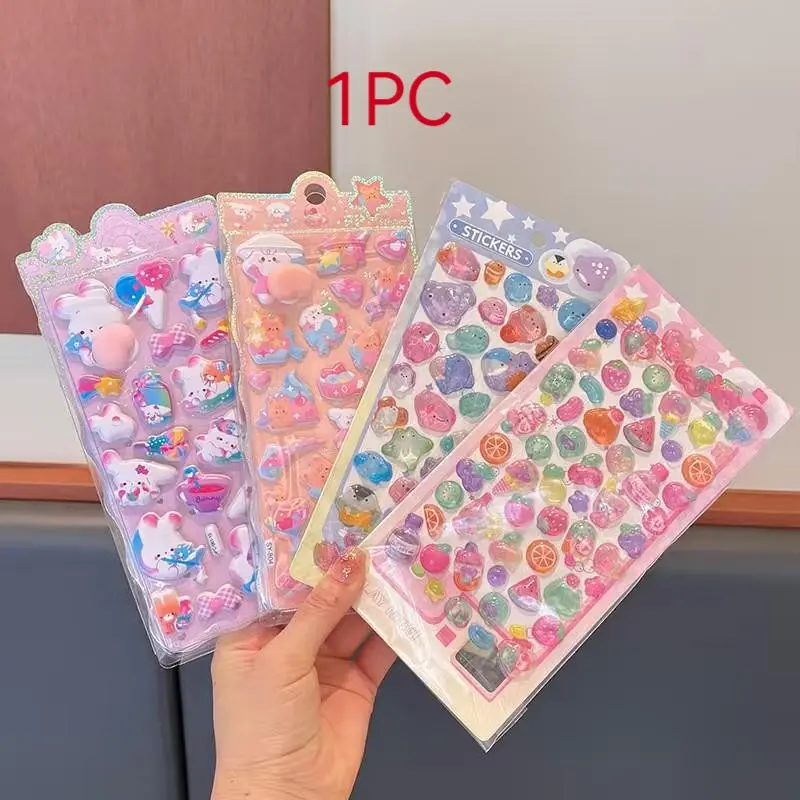 Cute Bear 3D Bubble Stickers Set, DIY Journal Decor, Transparent Fish & Bunny Stickers, Perfect for Girls' Heartfelt Decoration