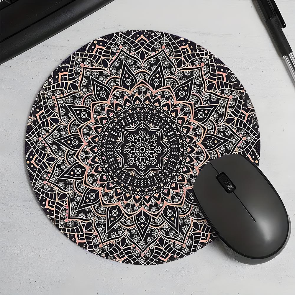 Vintage Mandala Pattern Mouse Pad, Round Mouse Pad with Non-slip Rubber Base, Decorative Mouse Mat for Gaming & Office