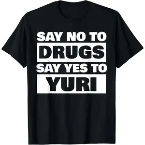 Unisex 100% Cotton 180g Round Neck Short Sleeve T-Shirt - Funny Anime "Say No To Drugs Yes To Yuri" WLW Meme Graphic, Comfort Fit Streetwear Top for Men Women, Lightweight Breathable Summer Casual Shirt