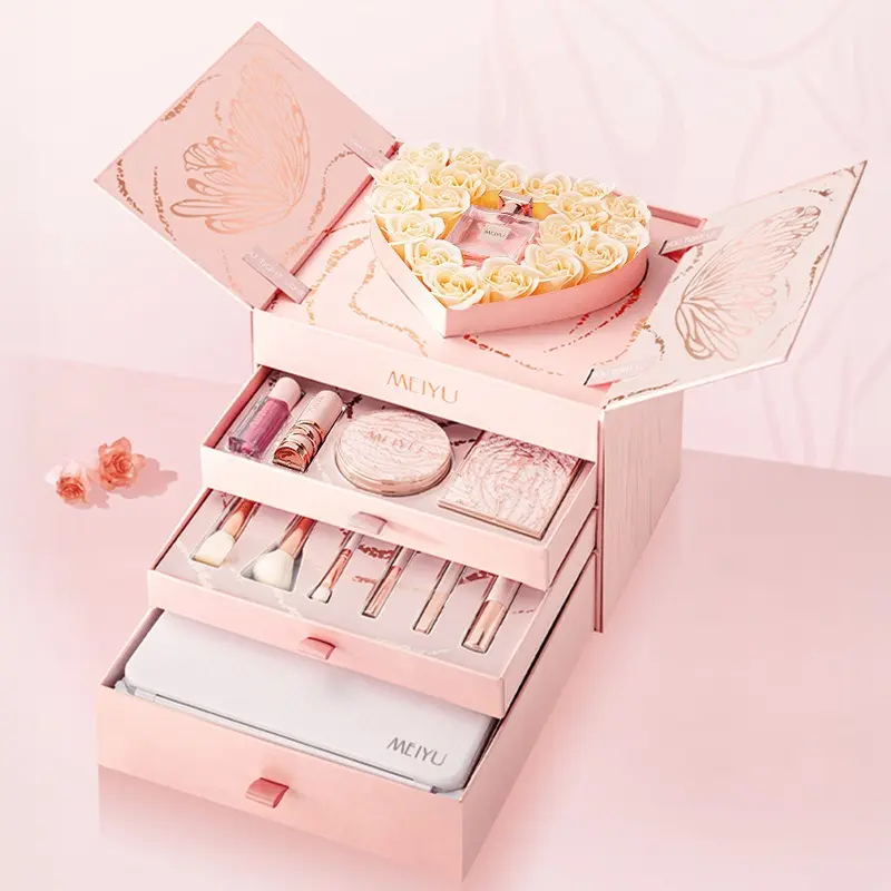 Meiyu Bright Bloom Lipstick Makeup Set, Exquisite Cosmetic Gift Box, Long-lasting & Pigmented, Versatile, Romantic Birthday & Valentine's Day Gift for Girlfriend