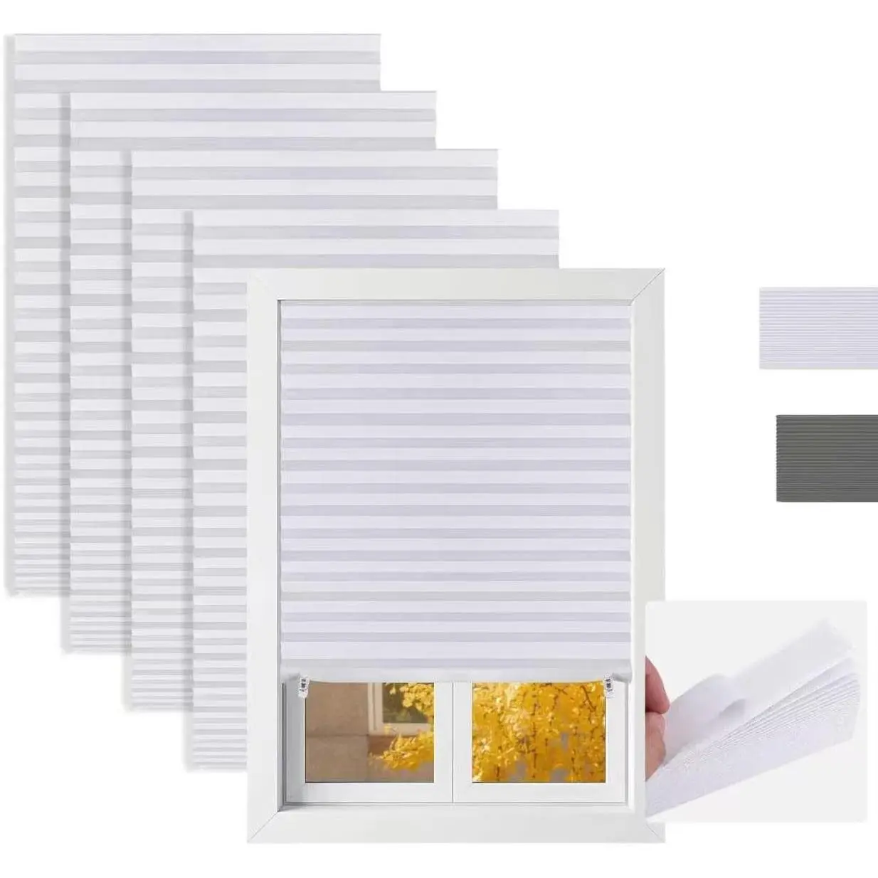 4-PCS Temporary Light Filtering Pleated Paper Blinds 35" W x 59" H White Paper Shades for Windows,Stick on Pleated Blinds, No Drill Temporary Blinds, DIY Cut to Size Cordless Light Filtering Shades