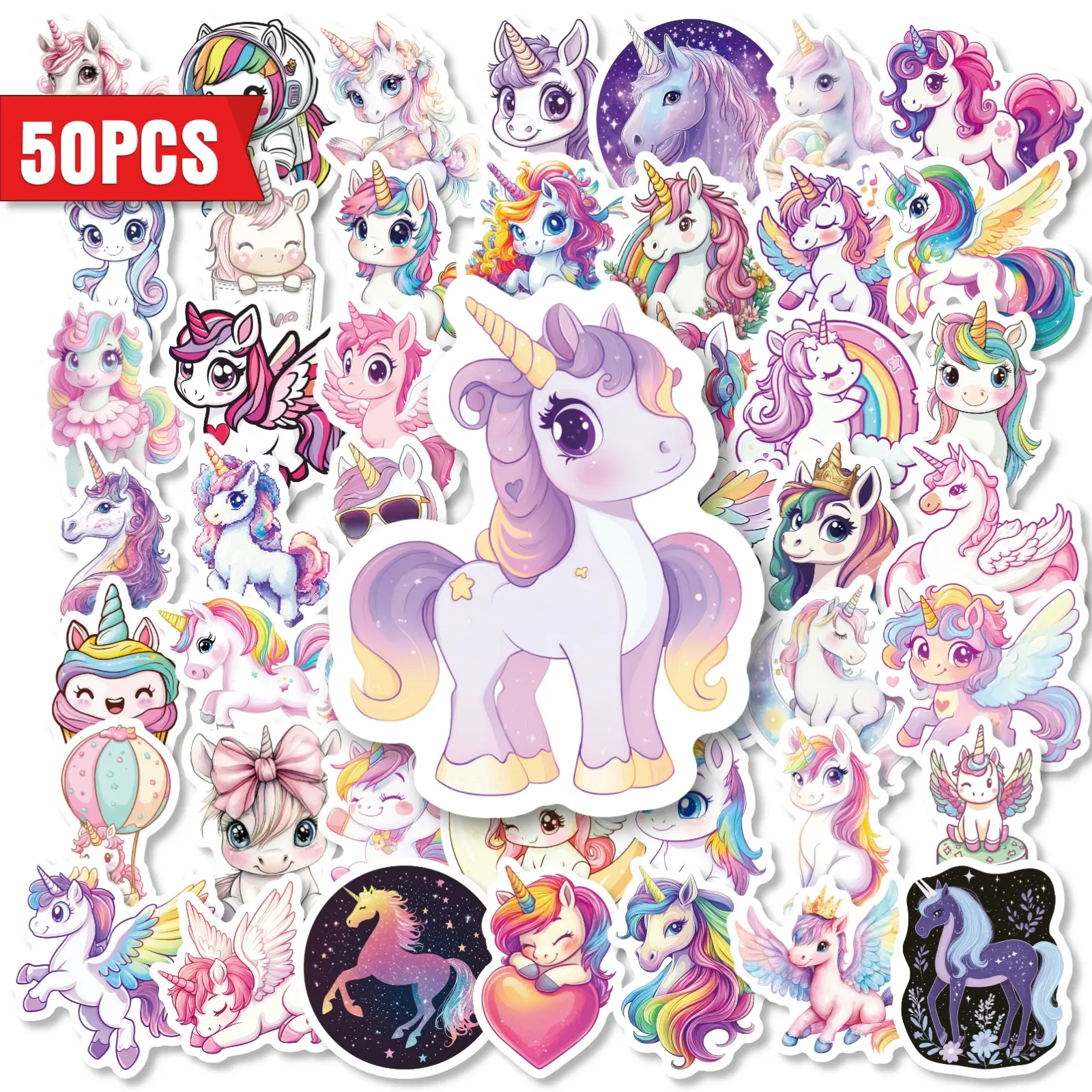 50 Pieces Unicorn Rainbow Series Laptop Decals, Scrapbook Stickers, Suitable for Scrapbooks, Journals, Laptops, Water Bottles, Cars and More, Creative Birthday Gifts