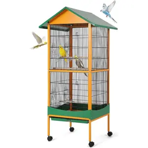 66''H Extra Large Bird Cage - Bird Cages & Houses with Removable Tray, Waterproof Roof, Easy-to-Clean Design, Lockable Casters for Indoor/Outdoor Conures, Macaws