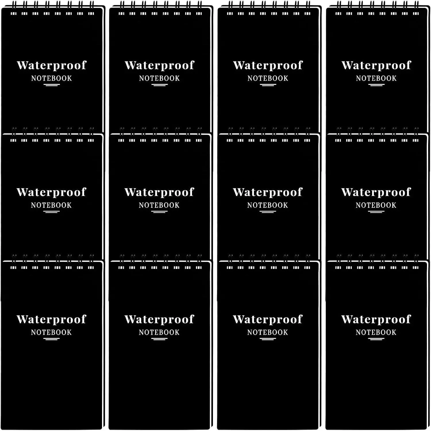 12 Pack 3x5" Waterproof Mini Notebook, Top Spiral Small Notepad for Outdoor | Pocket Notepad, Stone Paper Note Pads, All-Weather Tearproof Stain & Grease Resistant, for Camping Office Travel Work SchoolGift.