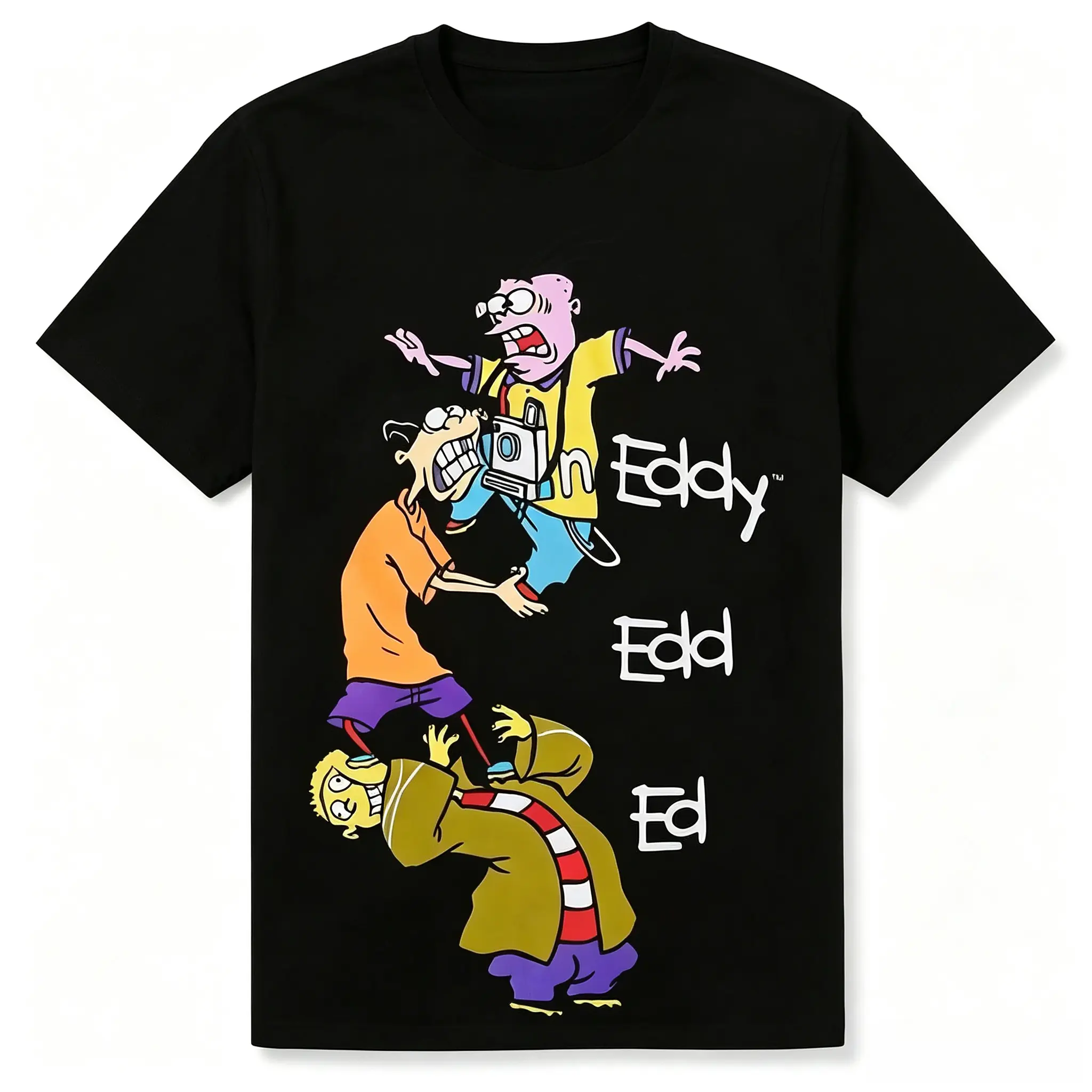 Comfortable Men's "Edd N Eddy Stack" Pattern Cotton Crew Neck Short Sleeve Vintage Cartoon Print Trendy Graphic Shirts, Ivan Cornejo Merch, Loose Crochet Streetwear Menswear Gifts (Sports & Outdoor Tops)