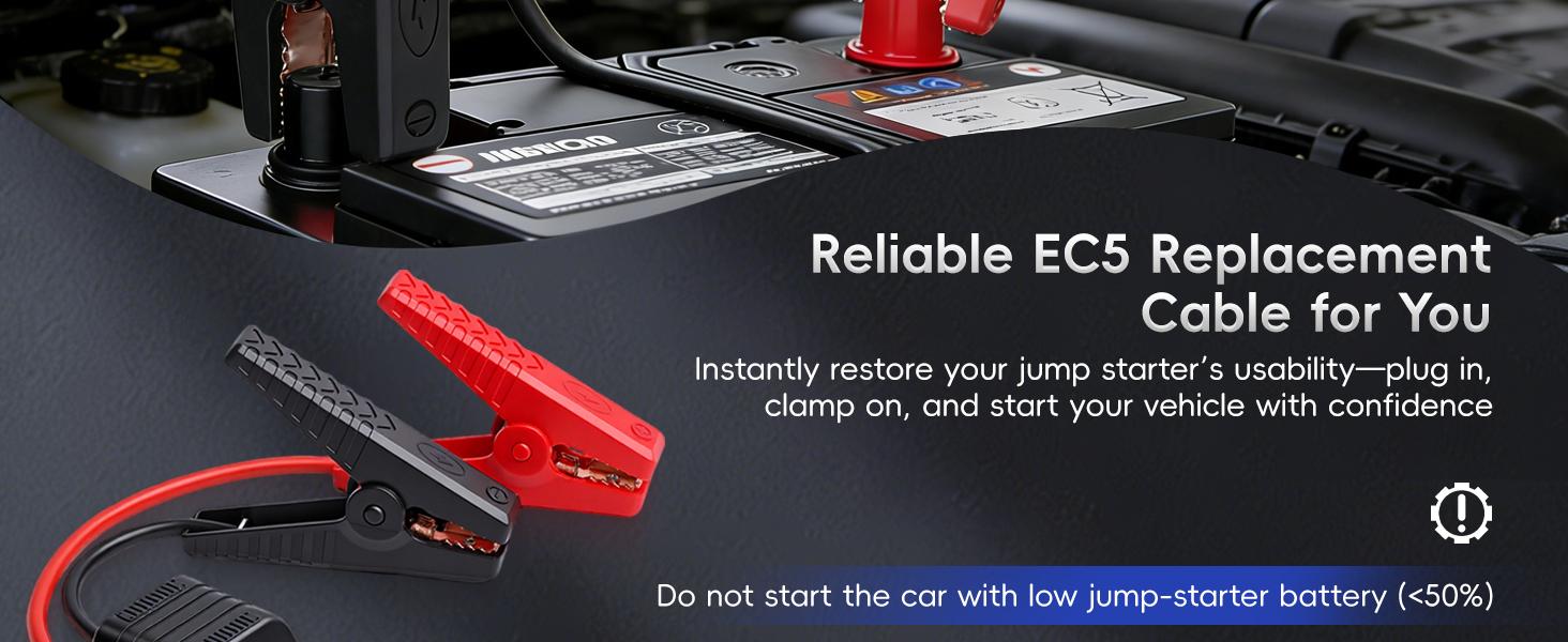 EC5 Smart Jump Starter Clamps, Heavy Duty Replacement Alligator Clips for 12V Portable Car Battery Booster, Universal for SUV/Truck/RV (LCD Screen)