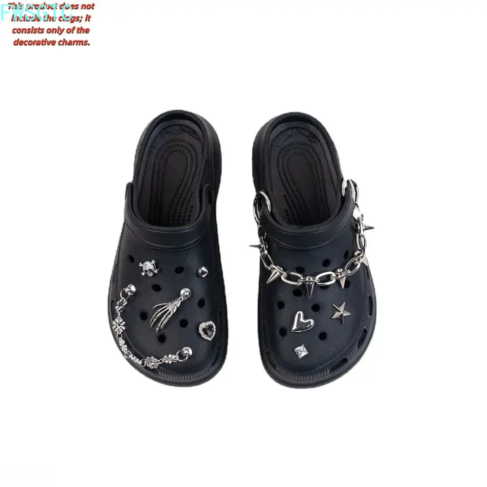 2026 New Arrival Gothic Spiked Metal Chain Shoe Charms, Grunge Y2K Punk DIY Clog Decor Ornaments, Trendy Streetwear Accessories for Teenagers, Perfect For Customizing Crocs & Punk Outfit Matching
