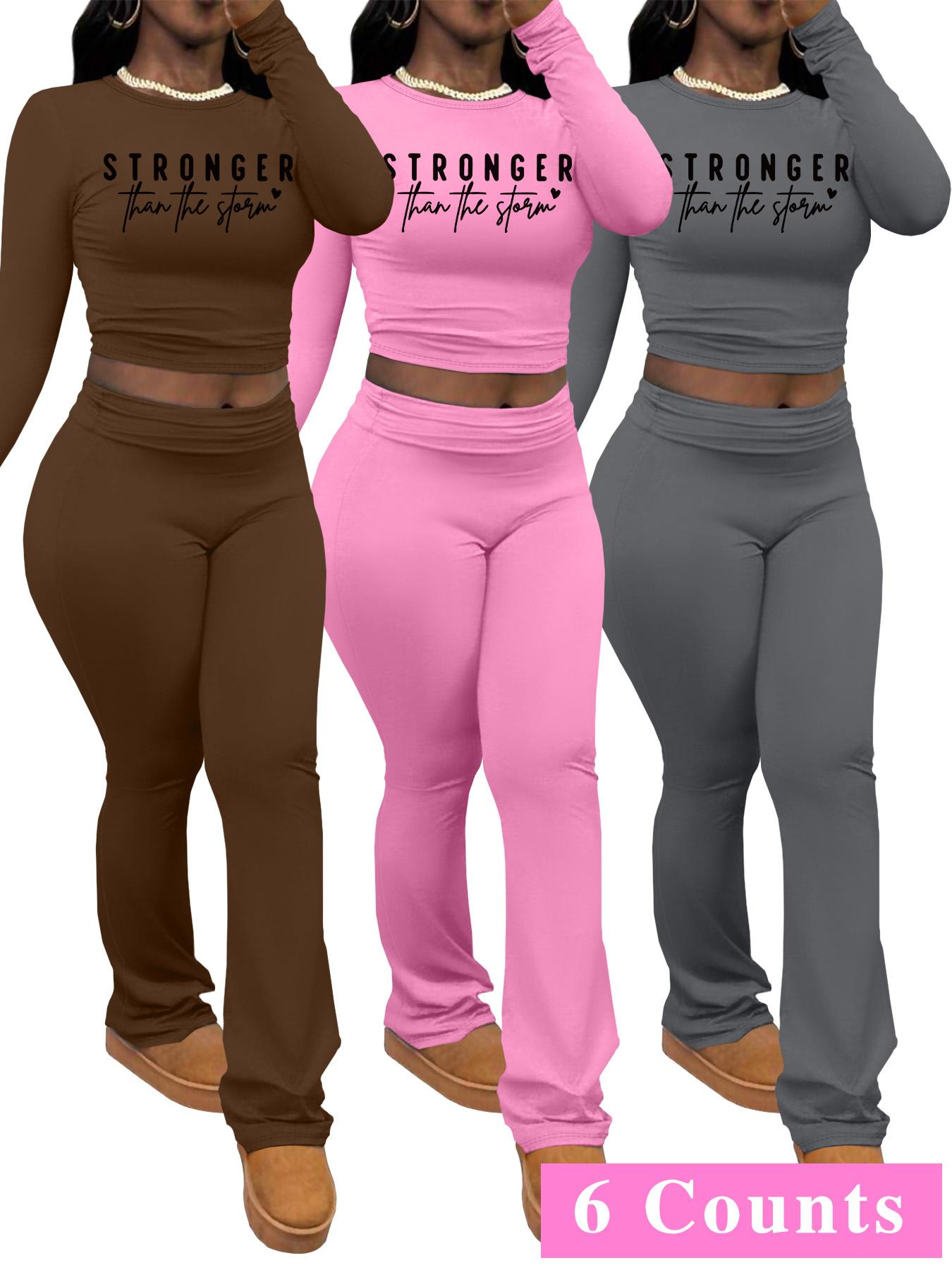 Women's Letter Print Long Sleeve Crop Top & Pants Set, Casual Fashion Cozy Legging Outfits for Daily Outdoor Wear, Women Clothing for Spring & Fall