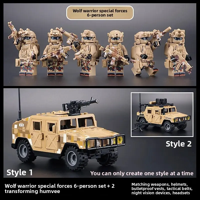 6 Pcs Figurines With Hummer Shaped Ornaments, Multiple Heavy Tactical Accessories, Mini Tactical Character Desktop Collectible Display Set